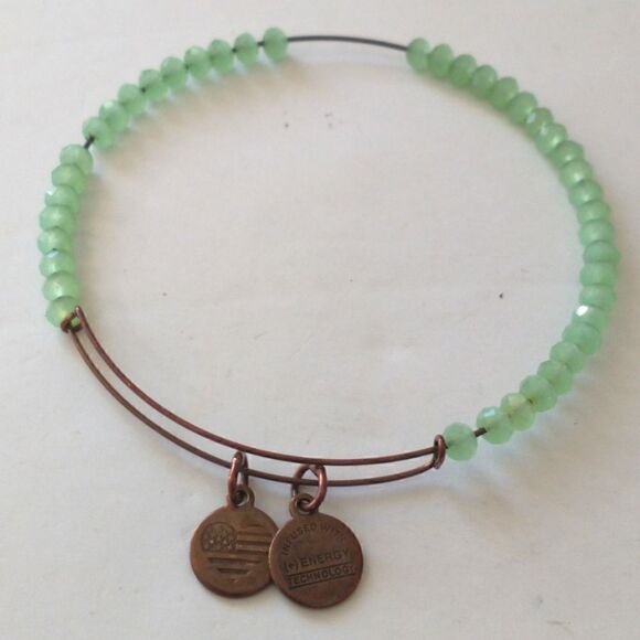 Alex And Ani Luminary Mantis Bangle Beaded Bracelet Copper Patina Energy Peridot - Picture 1 of 10